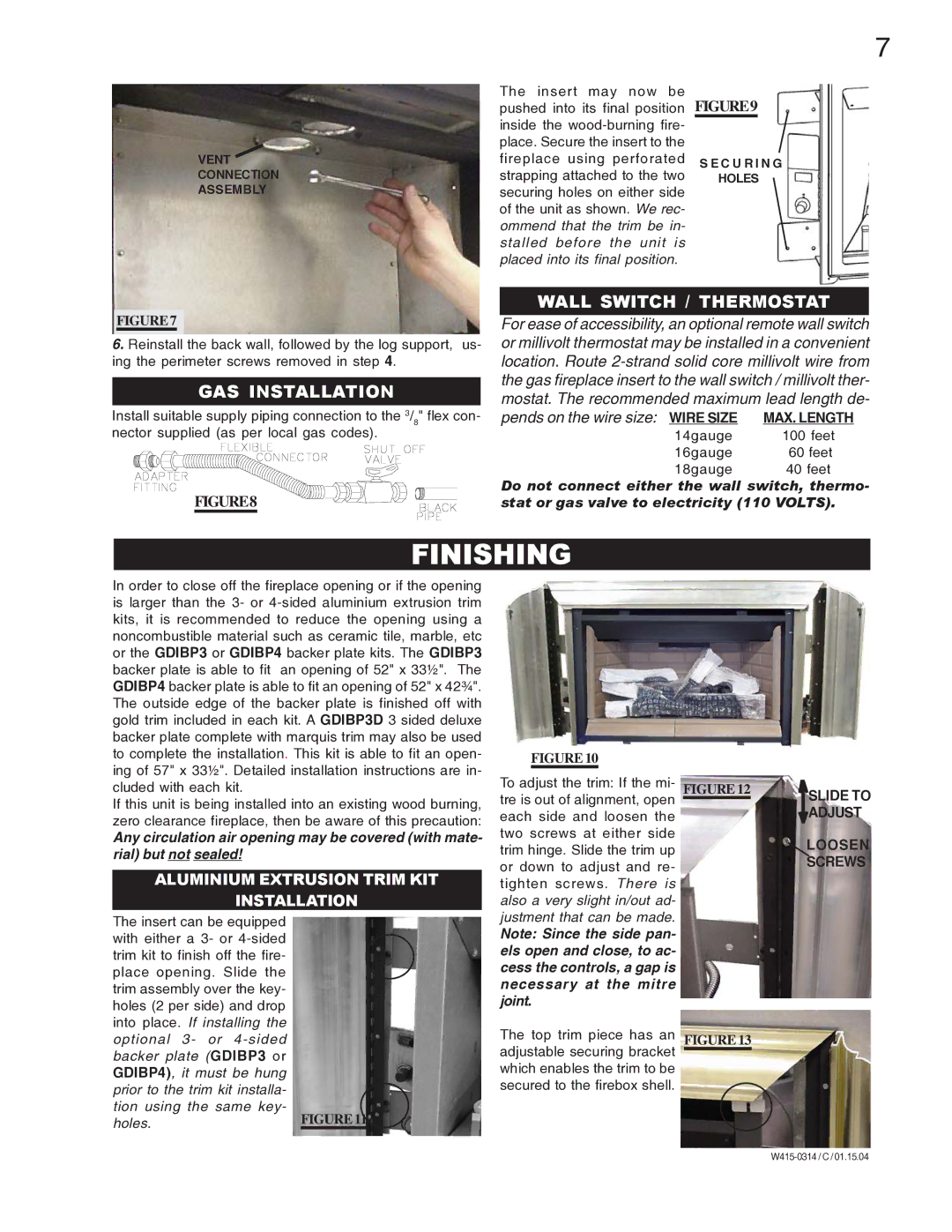 Napoleon Grills GDI-44N, GDI-44P manual Finishing, GAS Installation, Wall Switch / Thermostat 