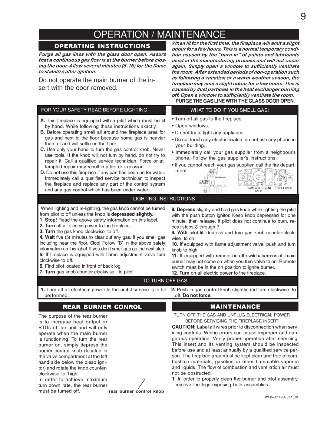 Napoleon Grills GDI-44N, GDI-44P manual Operation / Maintenance, Operating Instructions, Rear Burner Conrol 