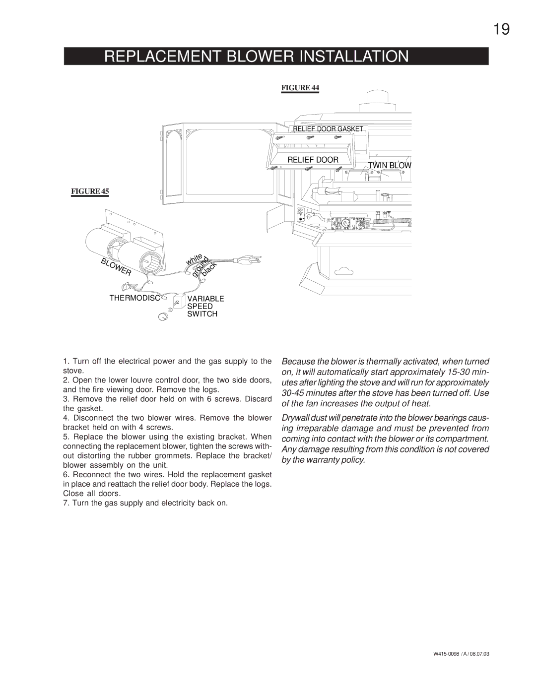 Napoleon Grills GS 50-N, GDS 50-N, GDS 50-P, GS 50-P manual Replacement Blower Installation 