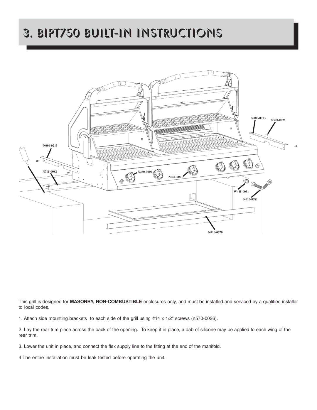 Napoleon Grills Gourmet Grill manual BIPT750 BUILT-IN Instructions 