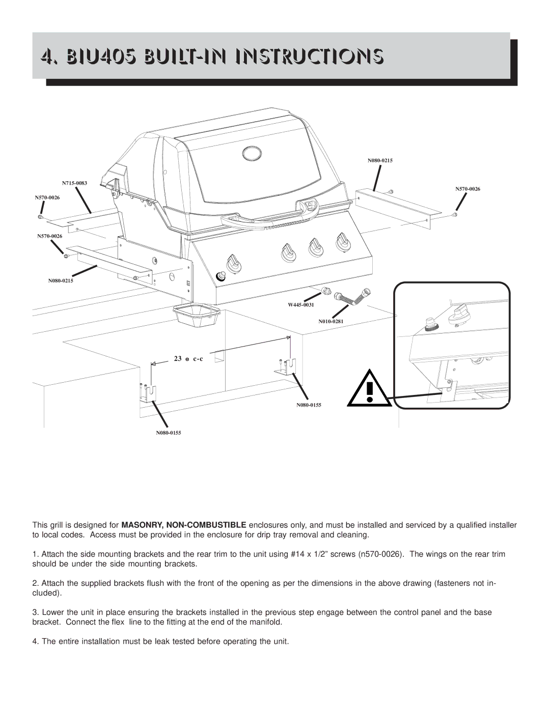 Napoleon Grills Gourmet Grill manual BIU405 BUILT-IN Instructions 