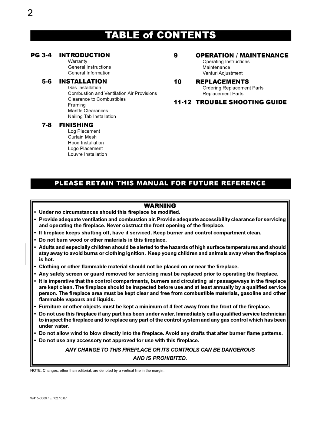 Napoleon Grills GSS36N, GSS36P manual Table of Contents 