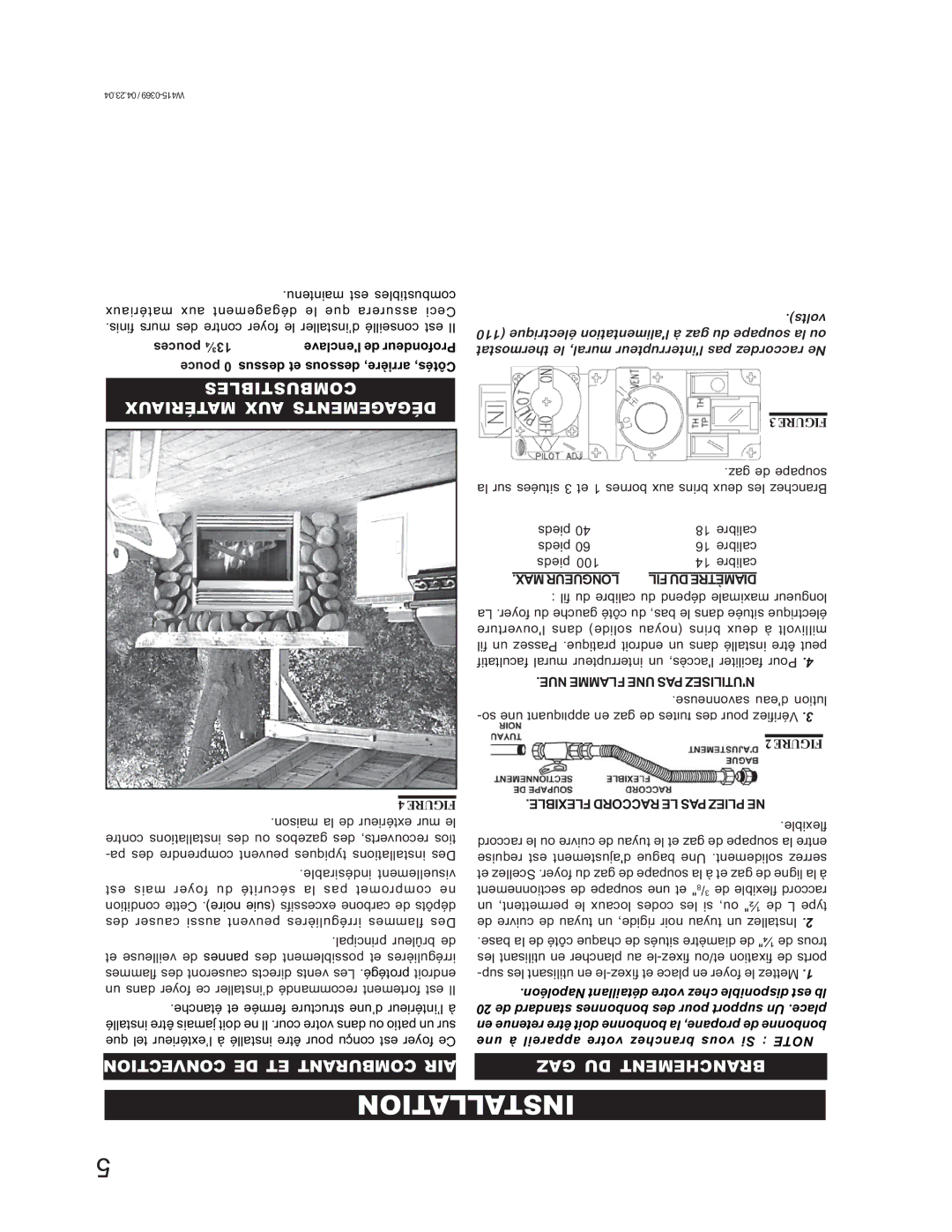 Napoleon Grills GSS36N, GSS36P manual Installation, Combustibles Matériaux AUX Dégagements, Convection DE ET Comburant AIR 