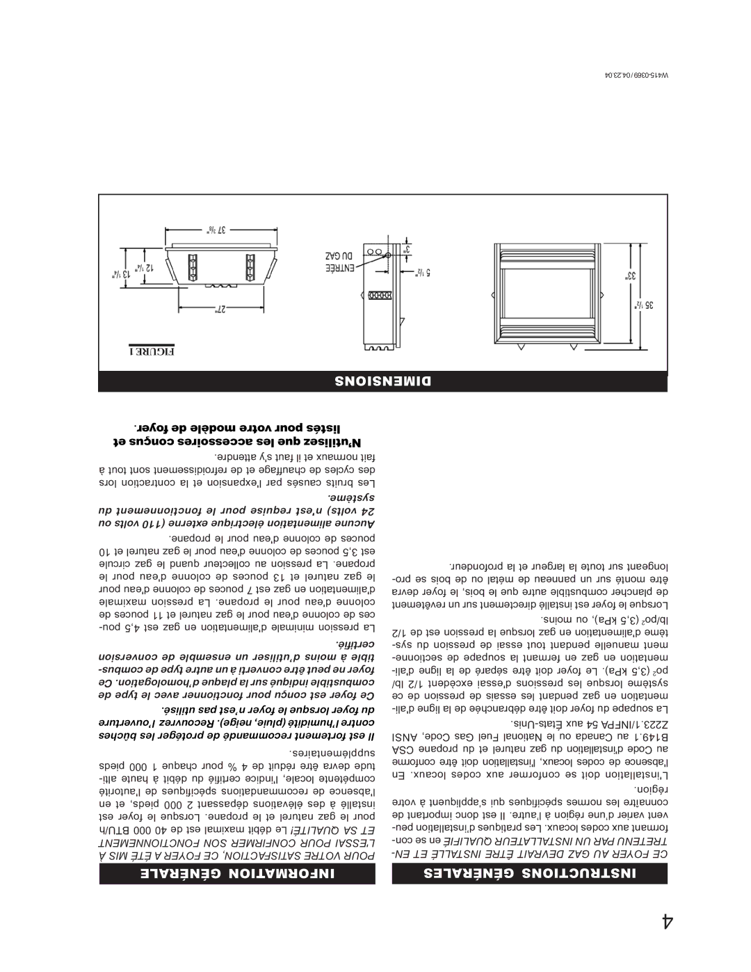 Napoleon Grills GSS36P, GSS36N manual Dimensions, Générale Information Générales Instructions 