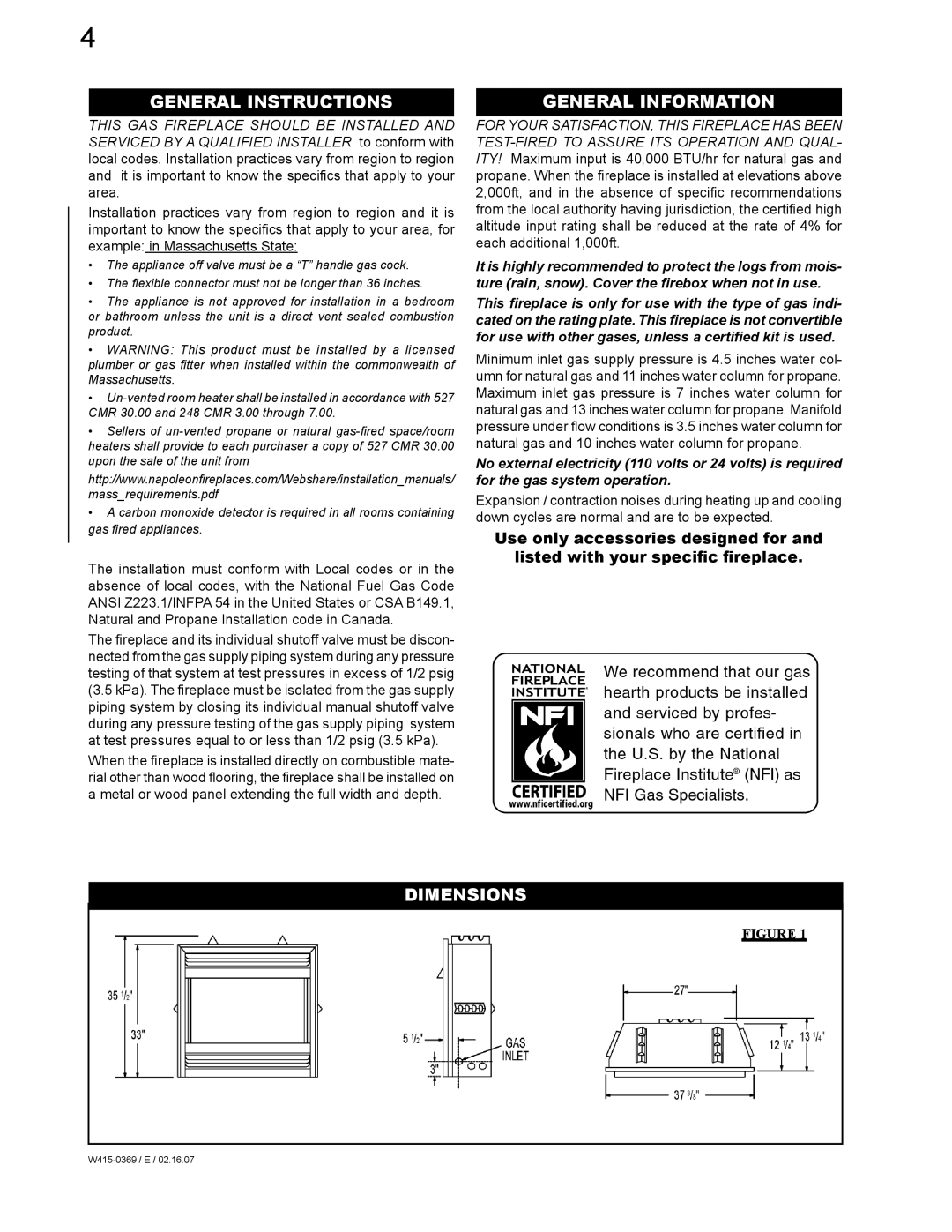 Napoleon Grills GSS36N, GSS36P manual General Instructions, General Information, Dimensions 