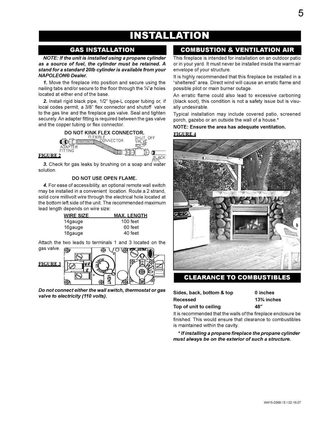 Napoleon Grills GSS36P, GSS36N manual GAS Installation Combustion & Ventilation AIR, Clearance to Combustibles 