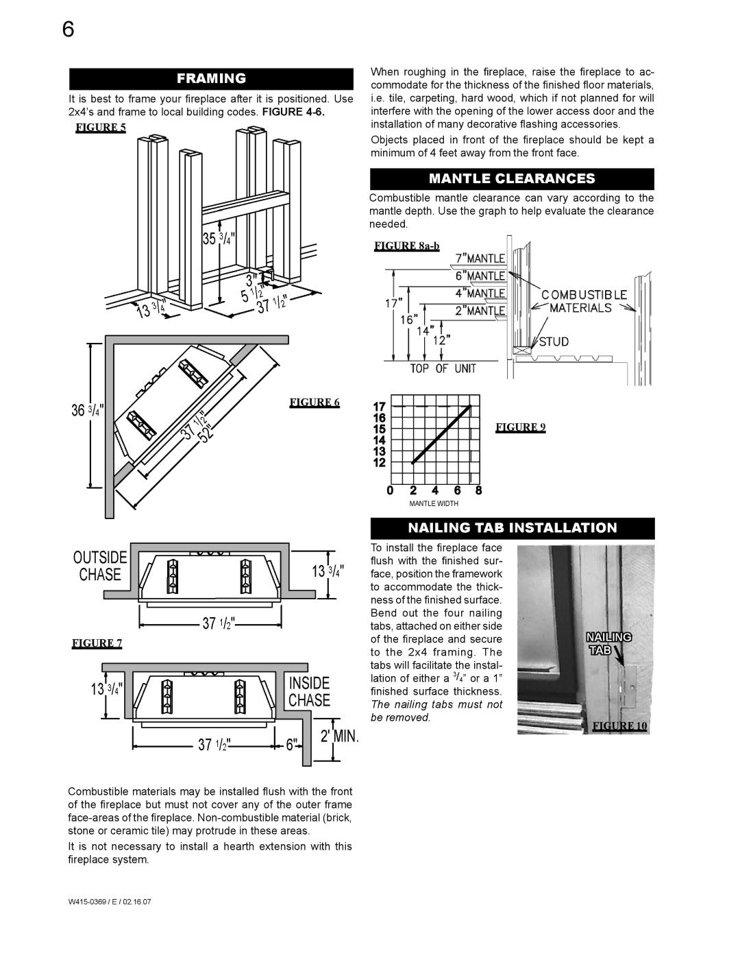 Napoleon Grills GSS36N, GSS36P manual Framing, Mantle Clearances, Nailing TAB Installation 