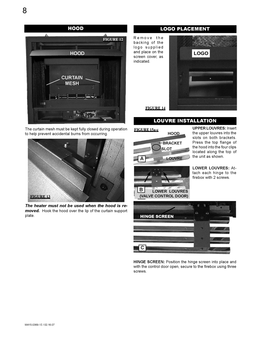 Napoleon Grills GSS36N, GSS36P manual Hood Curtain Mesh Logo Placement, Louvre Installation 