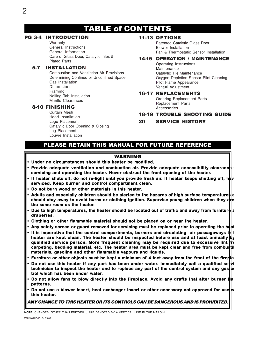 Napoleon Grills GVF36N, GVF36P manual Table of Contents 