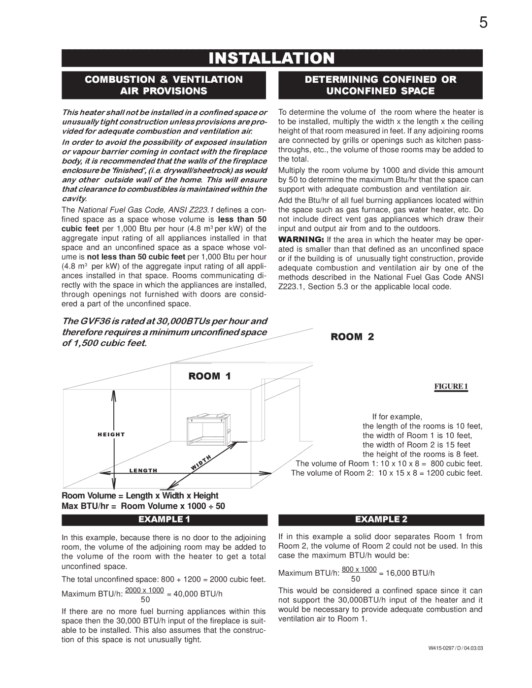 Napoleon Grills GVF36P, GVF36N manual Installation, Room 