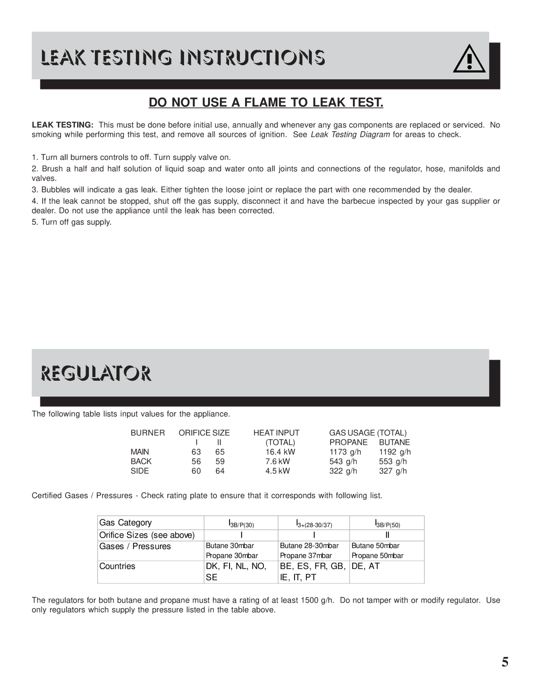 Napoleon Grills II 600 manual Leak Testing Instructions, Regulator 