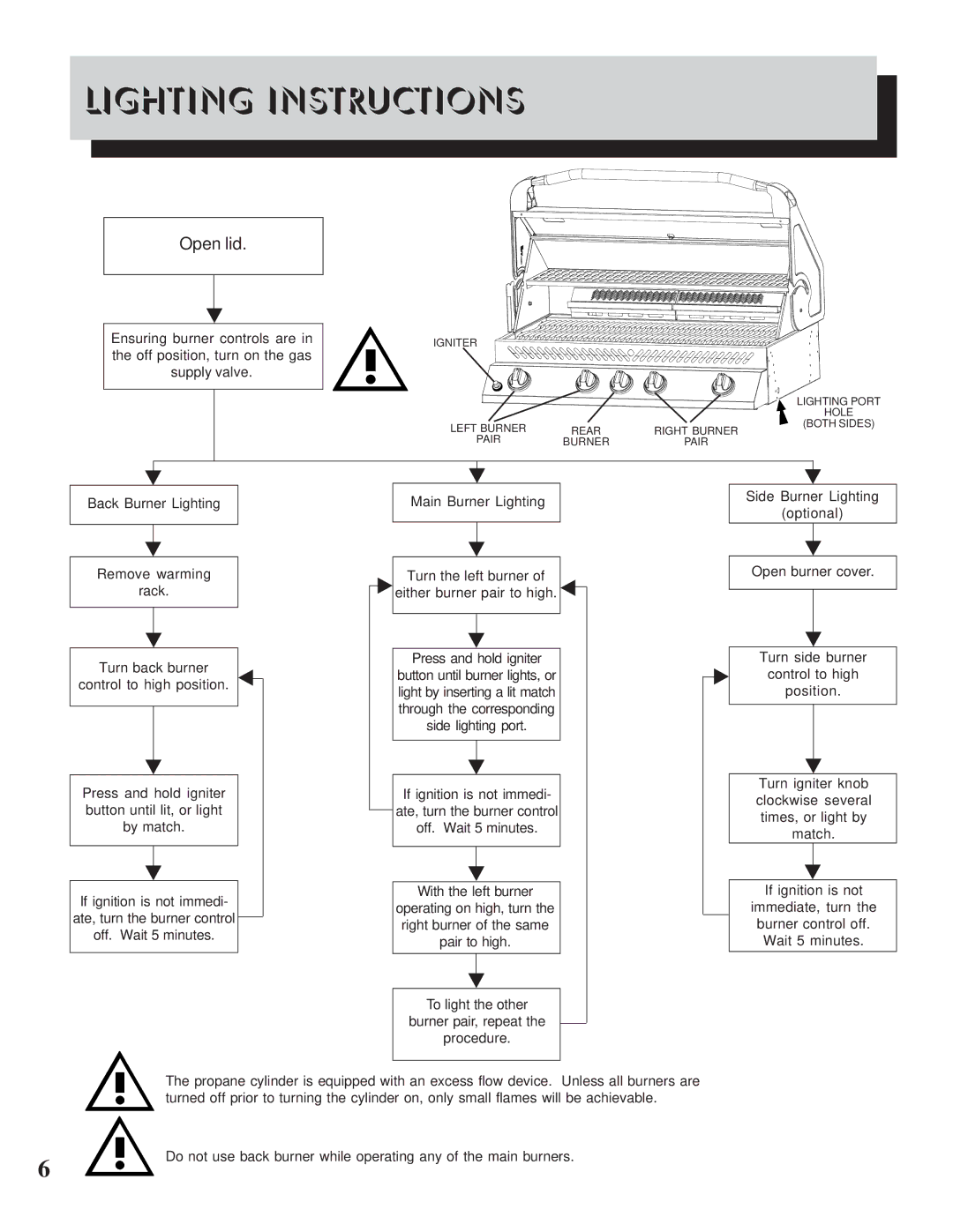 Napoleon Grills II 600 manual Lighting Instructions, Open lid 