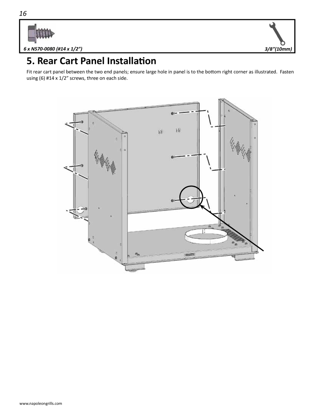 Napoleon Grills LD485RB manual Rear Cart Panel Installation 