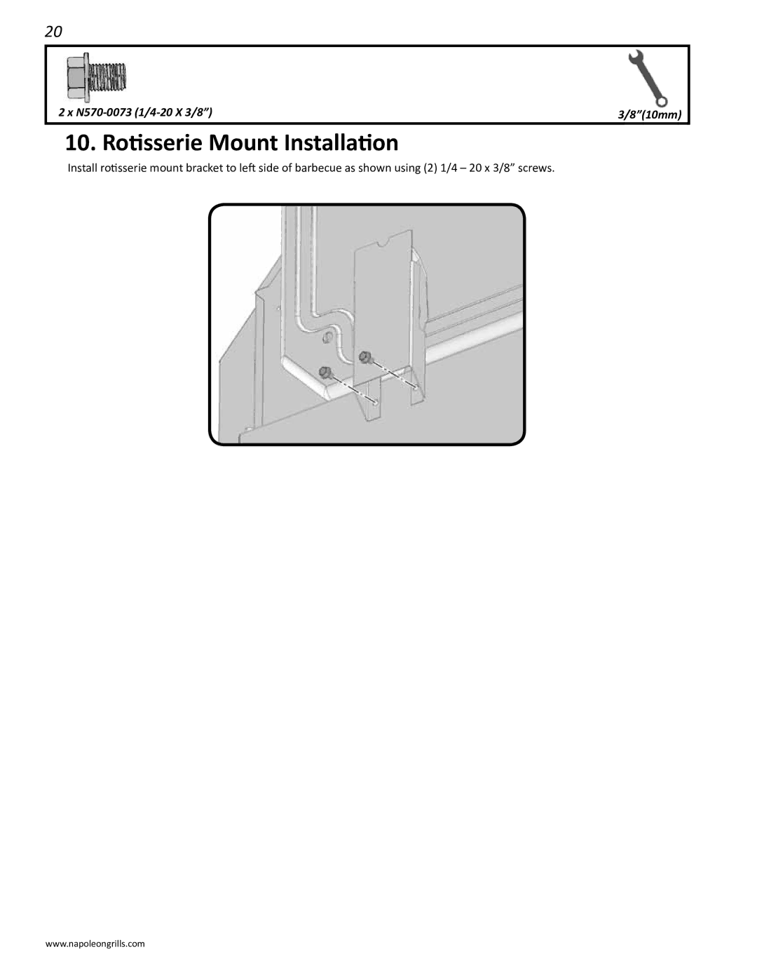 Napoleon Grills LD485RB manual Rotisserie Mount Installation 