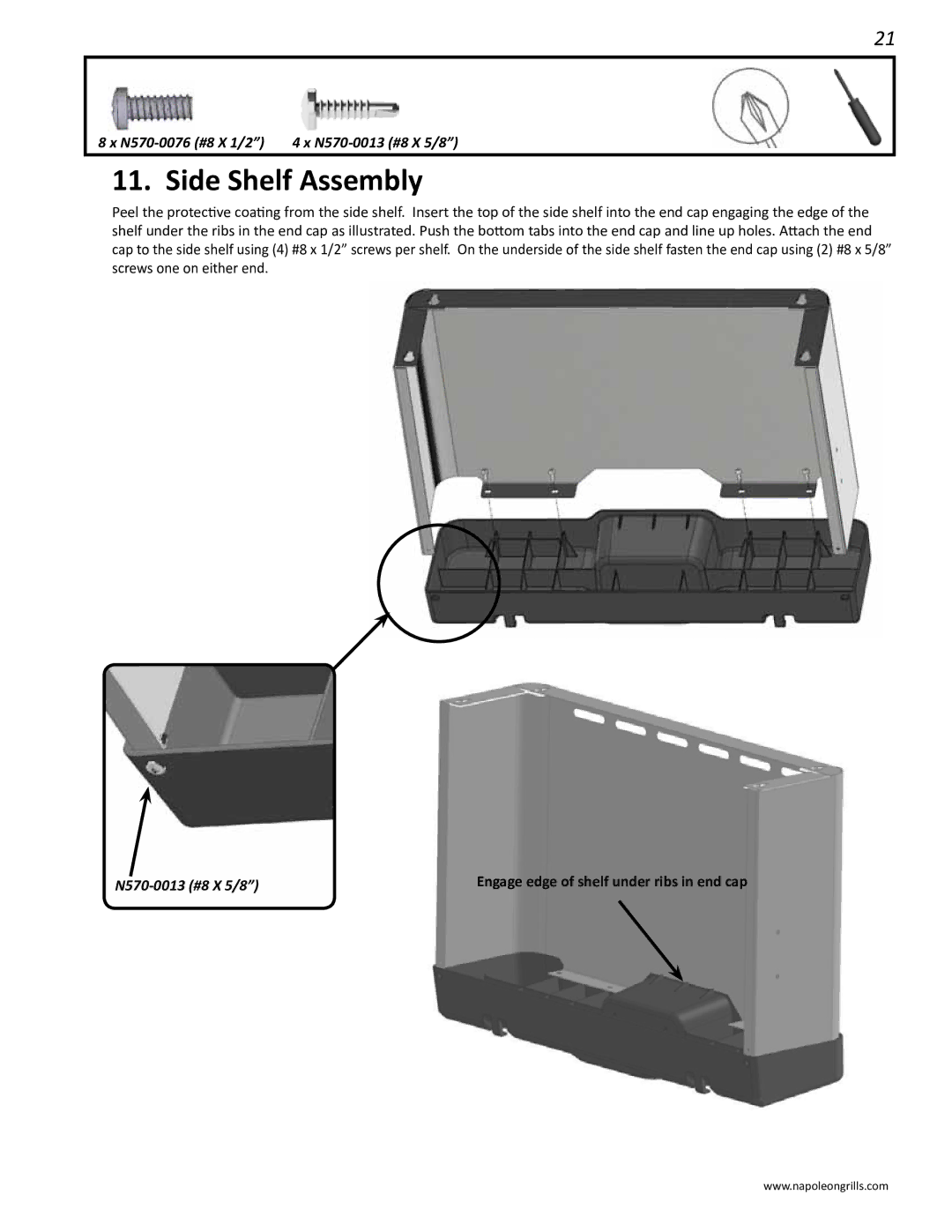 Napoleon Grills LD485RB manual Side Shelf Assembly 