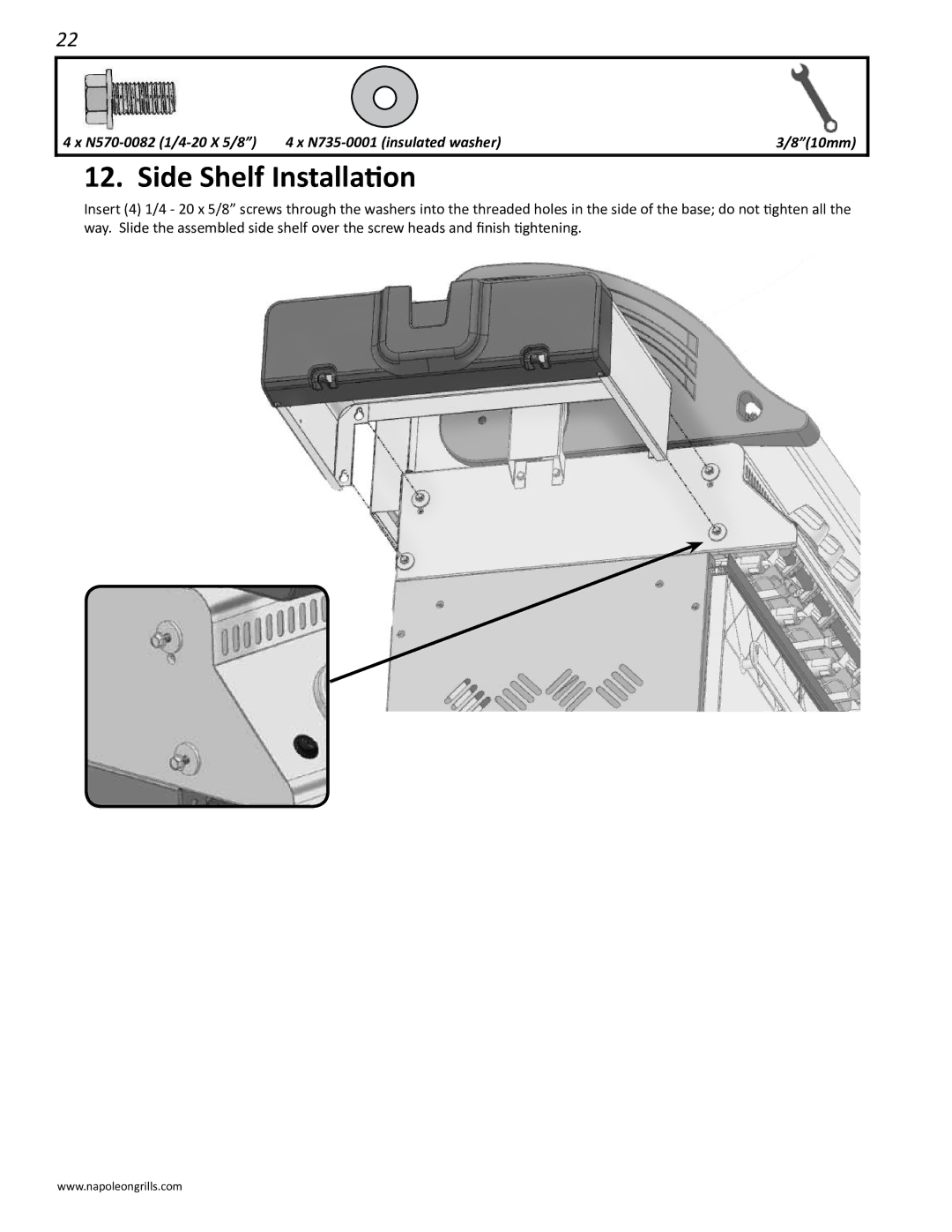 Napoleon Grills LD485RB manual Side Shelf Installation 