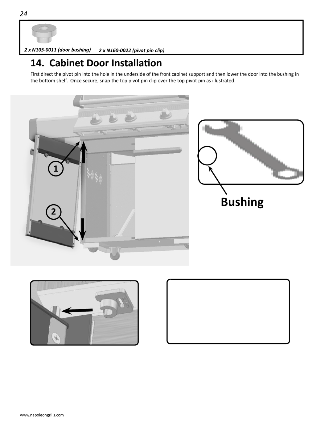 Napoleon Grills LD485RB manual Bushing, Cabinet Door Installation 