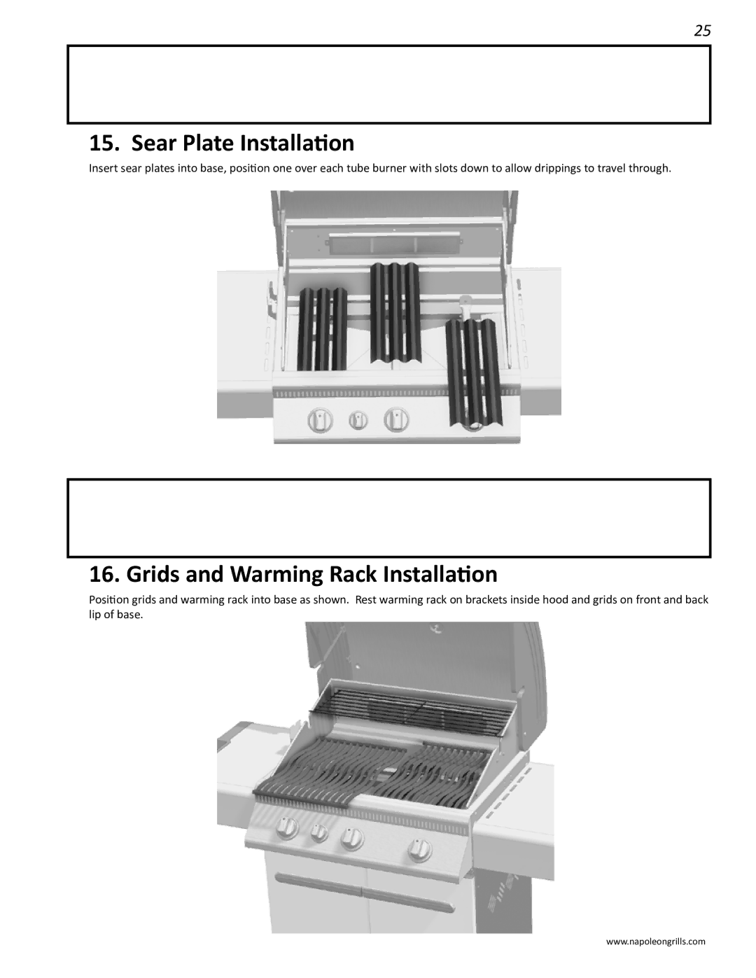 Napoleon Grills LD485RB manual Sear Plate Installation, Grids and Warming Rack Installation 