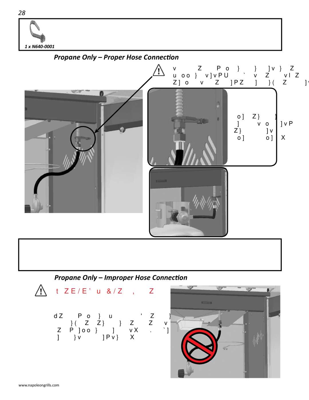 Napoleon Grills LD485RB manual Propane Only Proper Hose Connection, Propane Only Improper Hose Connection 