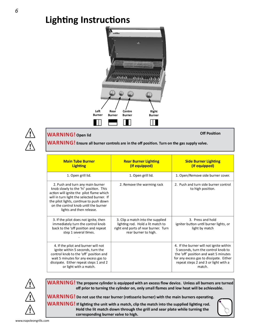 Napoleon Grills LD485RB manual Lighting Instructions 