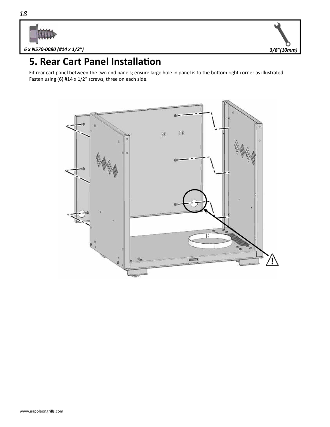 Napoleon Grills LD485RSIB manual Rear Cart Panel Installation 