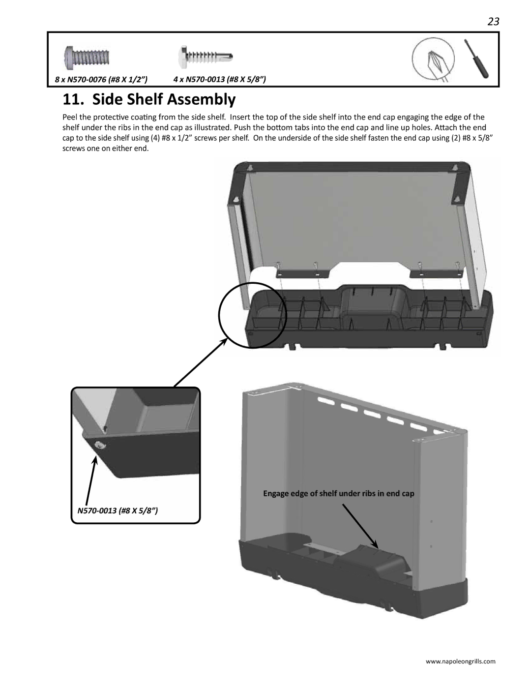 Napoleon Grills LD485RSIB manual Side Shelf Assembly 