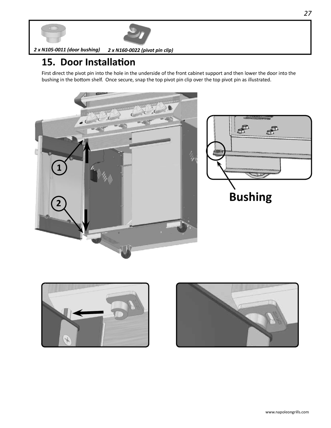 Napoleon Grills LD485RSIB manual Bushing, Door Installation 