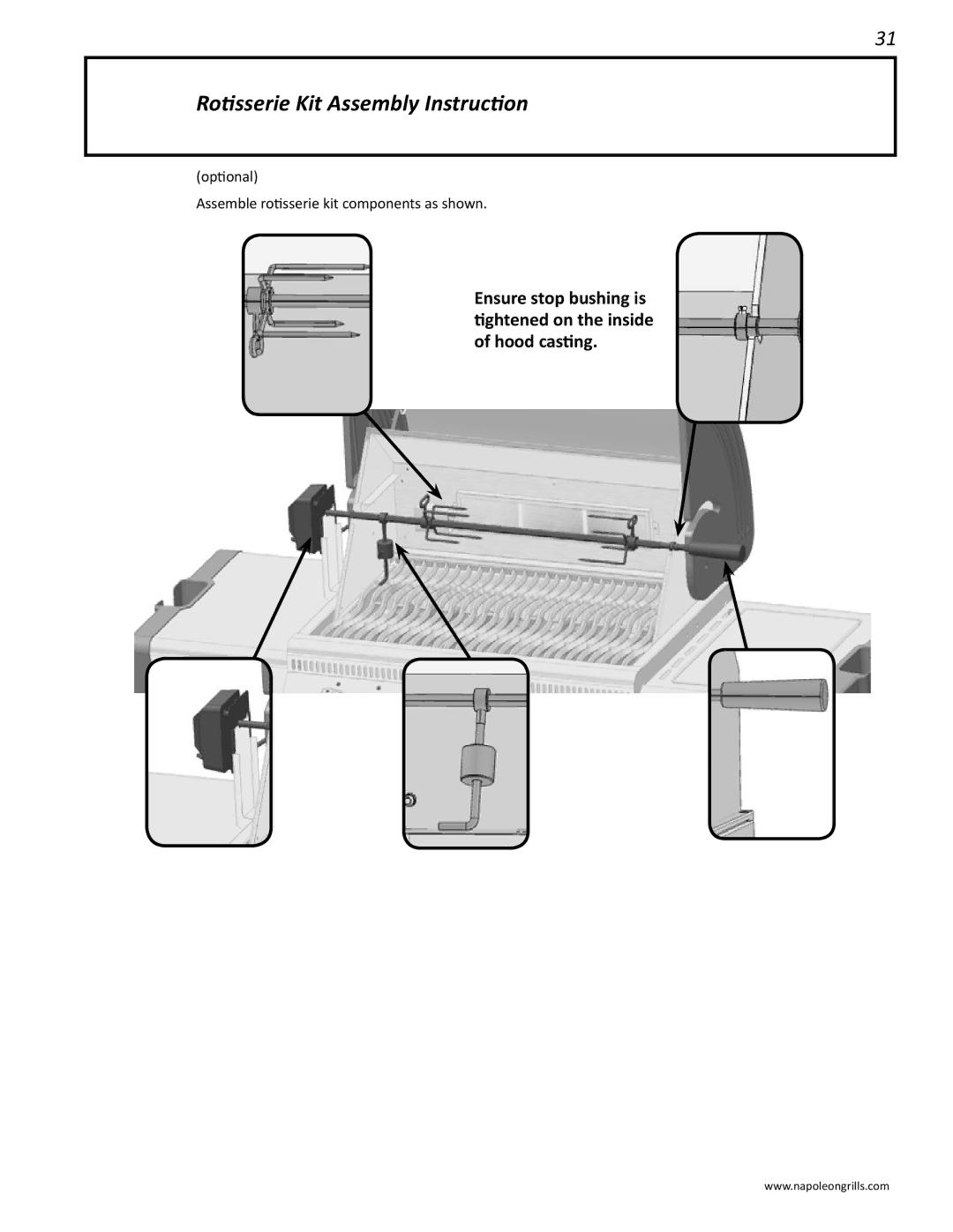 Napoleon Grills LD485RSIB manual Rotisserie Kit Assembly Instruction 