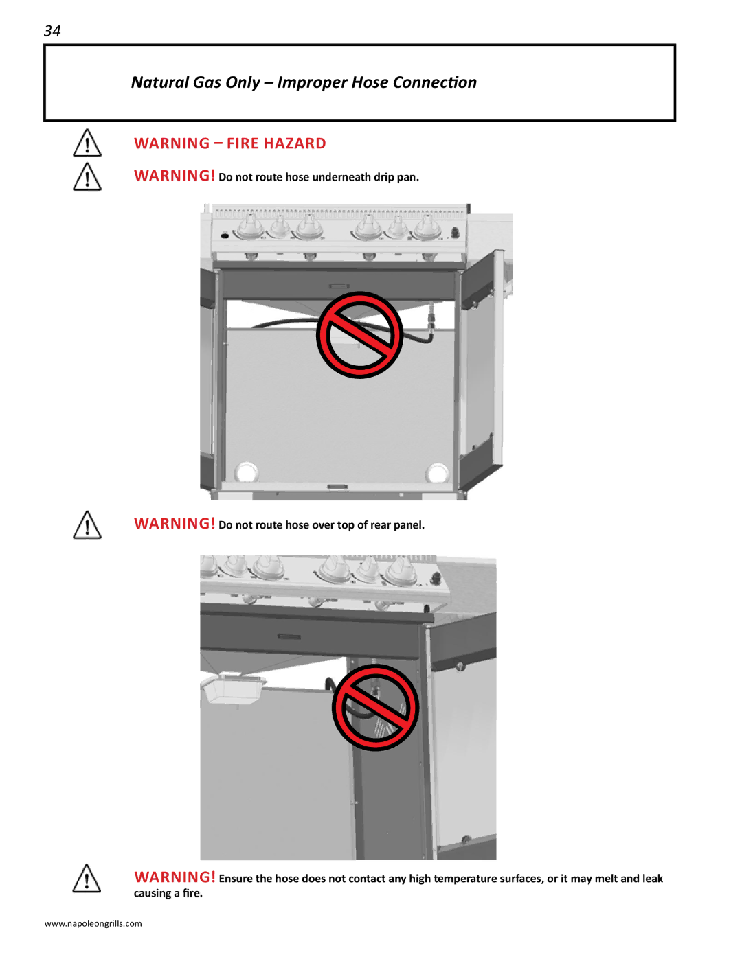 Napoleon Grills LD485RSIB manual Natural Gas Only Improper Hose Connection 