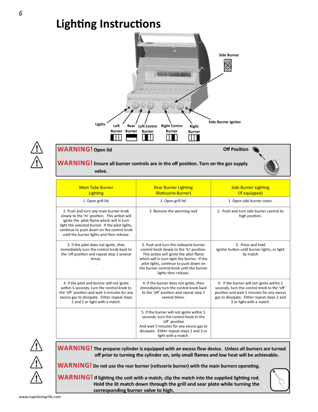 Napoleon Grills LD485RSIB manual Lighting Instructions, Off Position 