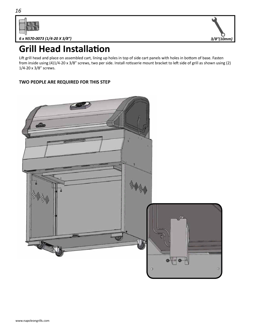 Napoleon Grills M605RBCSS manual Grill Head Installation 