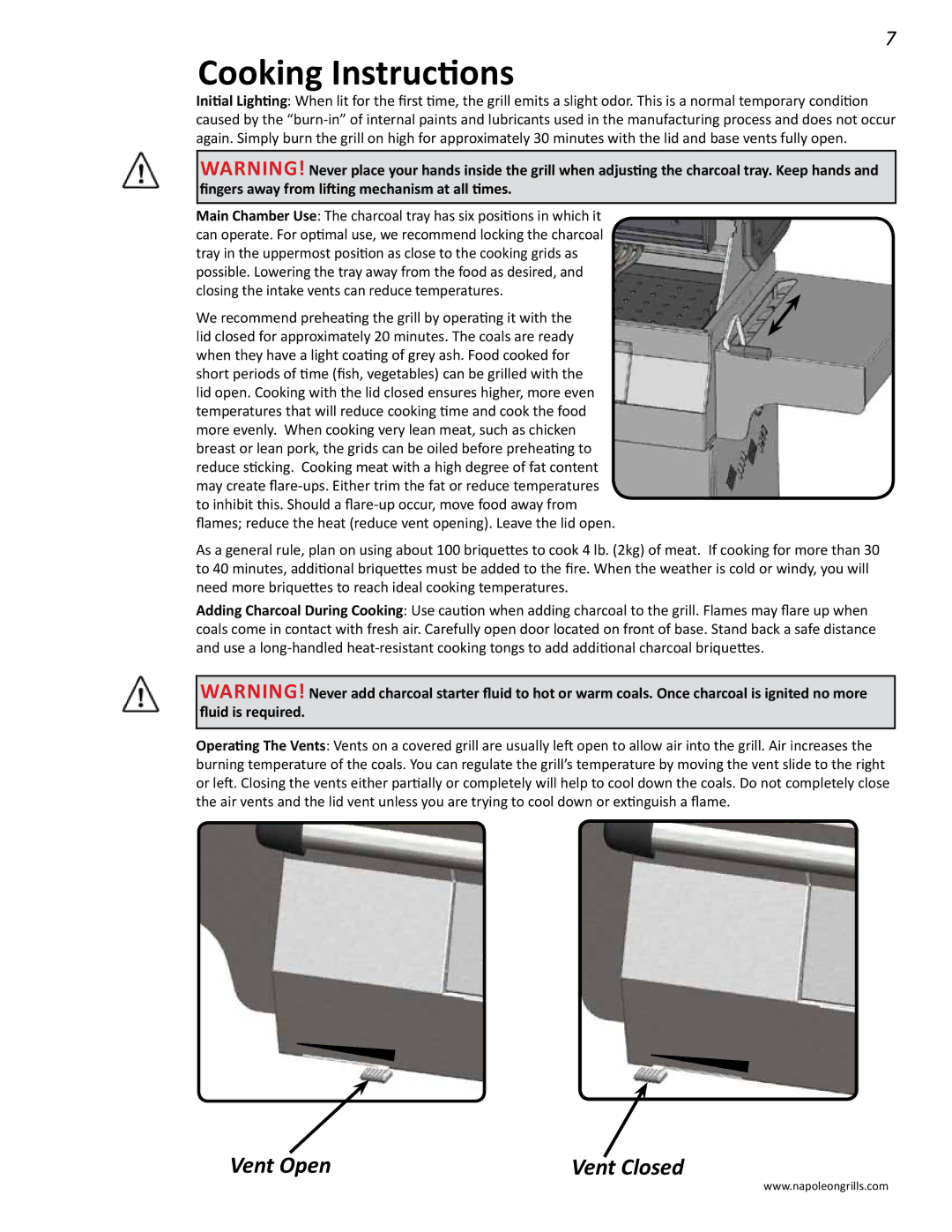 Napoleon Grills M605RBCSS manual Cooking Instructions, Vent Open 