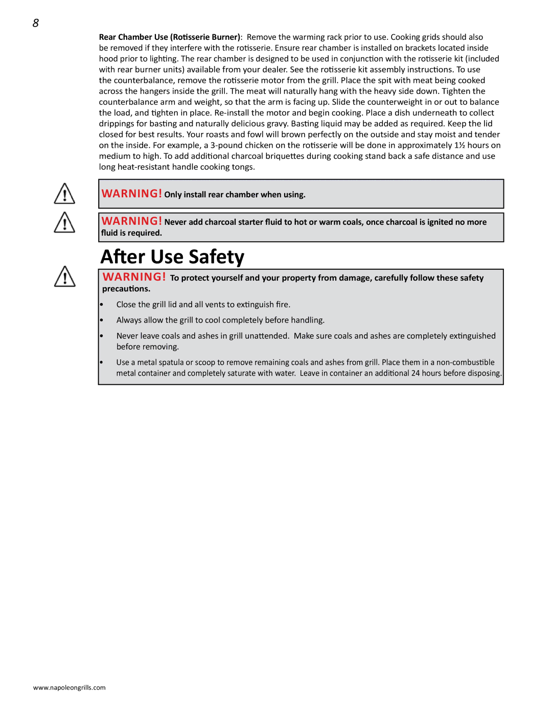 Napoleon Grills M605RBCSS manual After Use Safety 