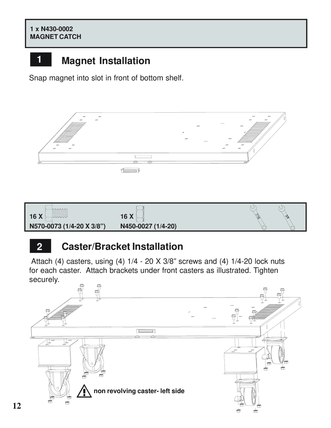 Napoleon Grills MIRAGE 485 operating instructions Magnet Installation, Caster/Bracket Installation 