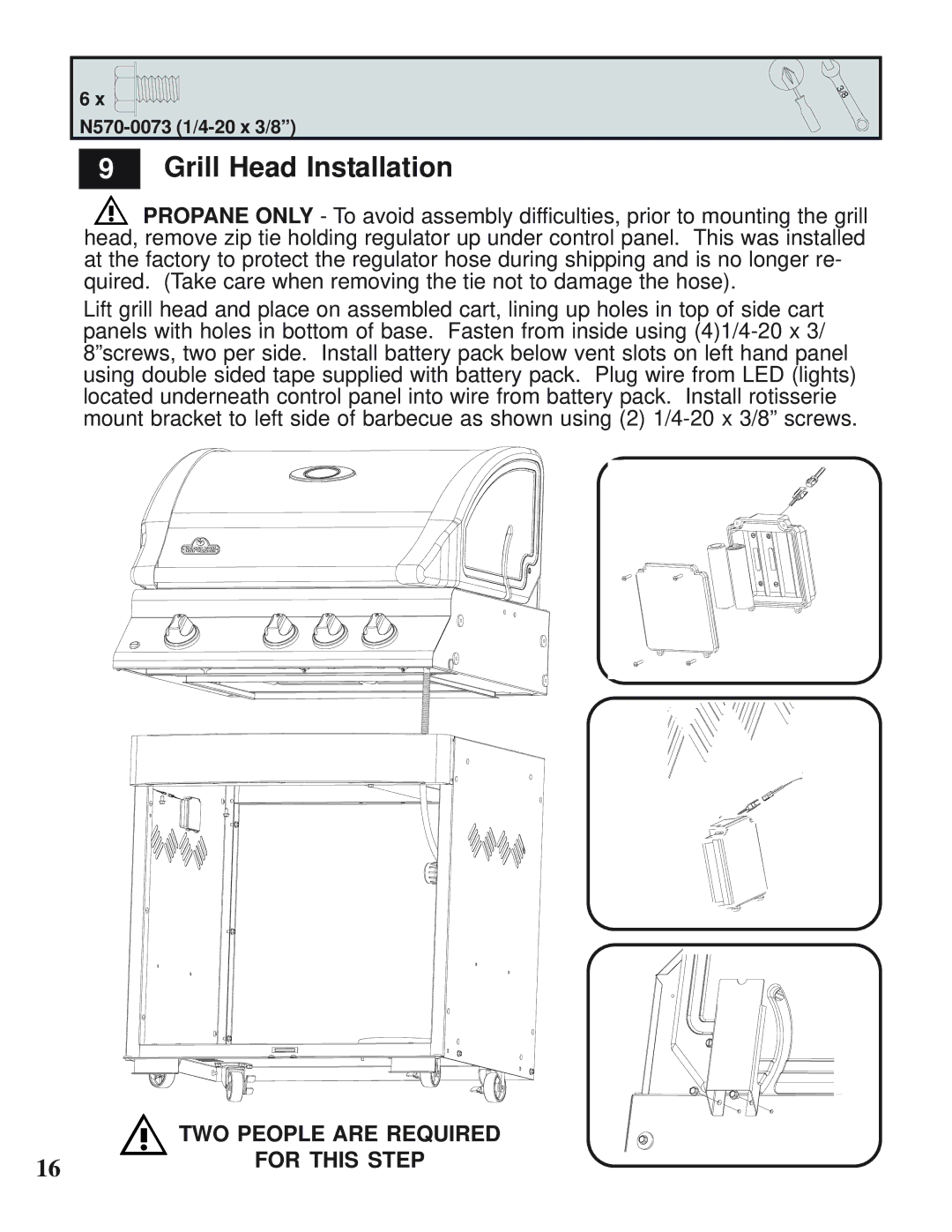 Napoleon Grills MIRAGE 485 operating instructions Grill Head Installation, For this Step 