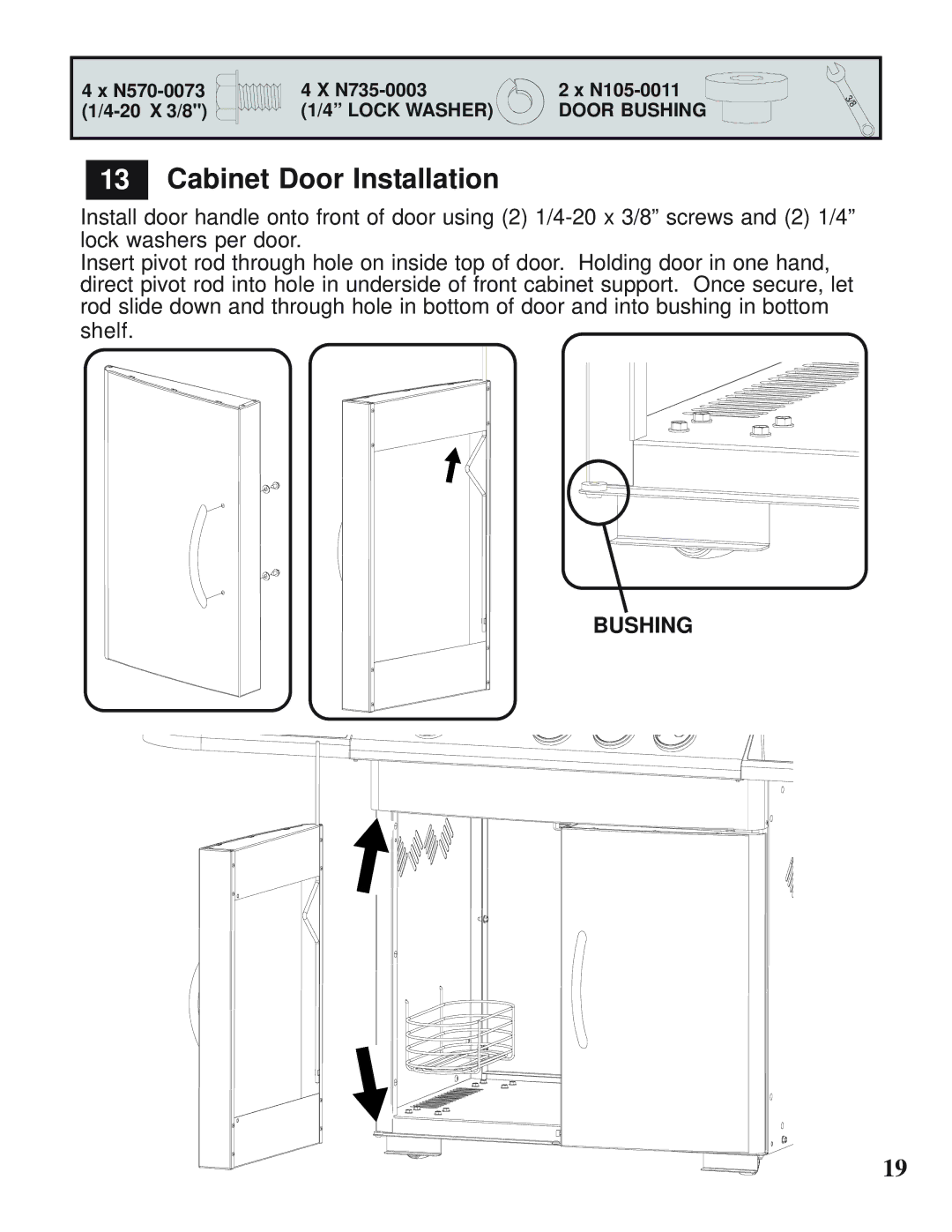 Napoleon Grills MIRAGE 485 operating instructions Cabinet Door Installation, Bushing 