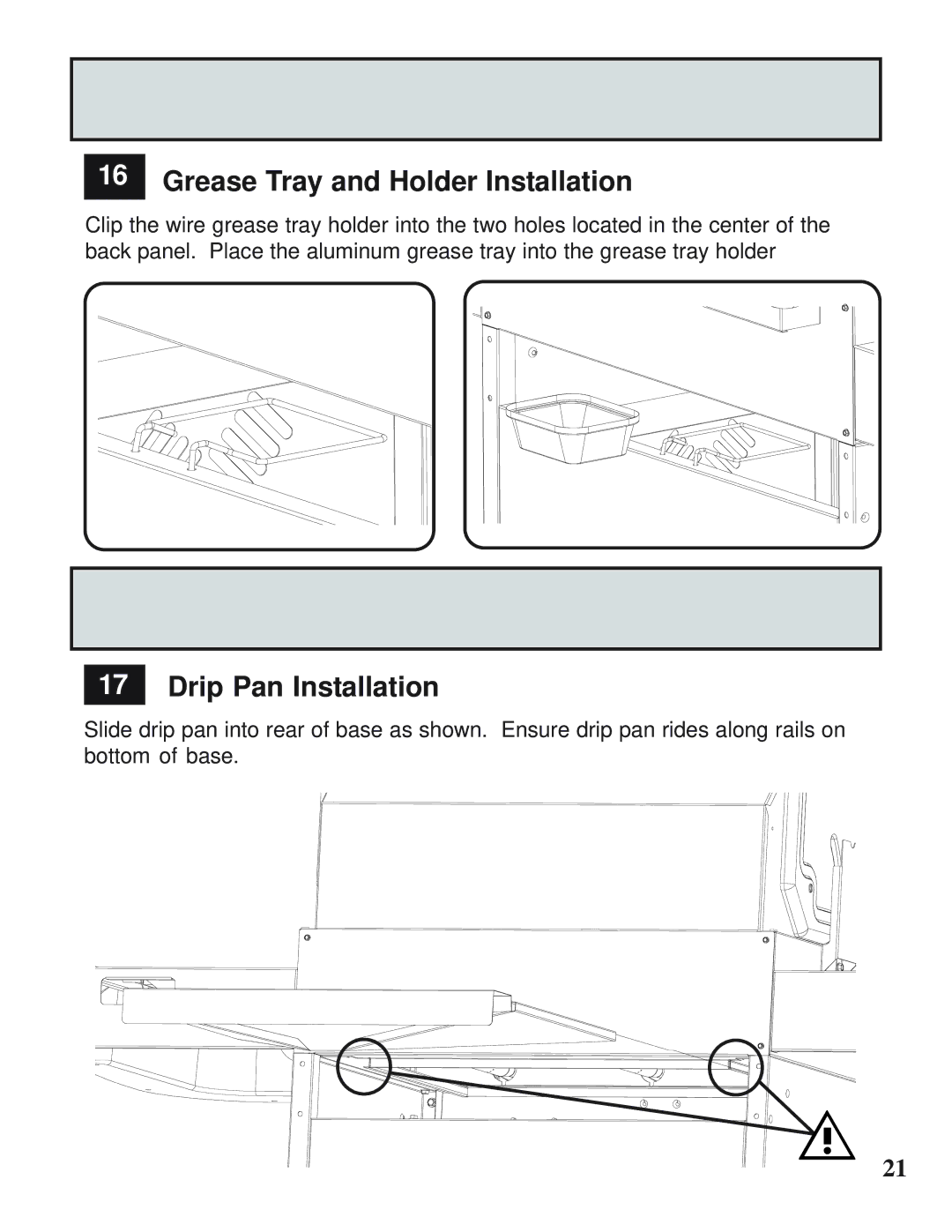 Napoleon Grills MIRAGE 485 operating instructions Grease Tray and Holder Installation, Drip Pan Installation 