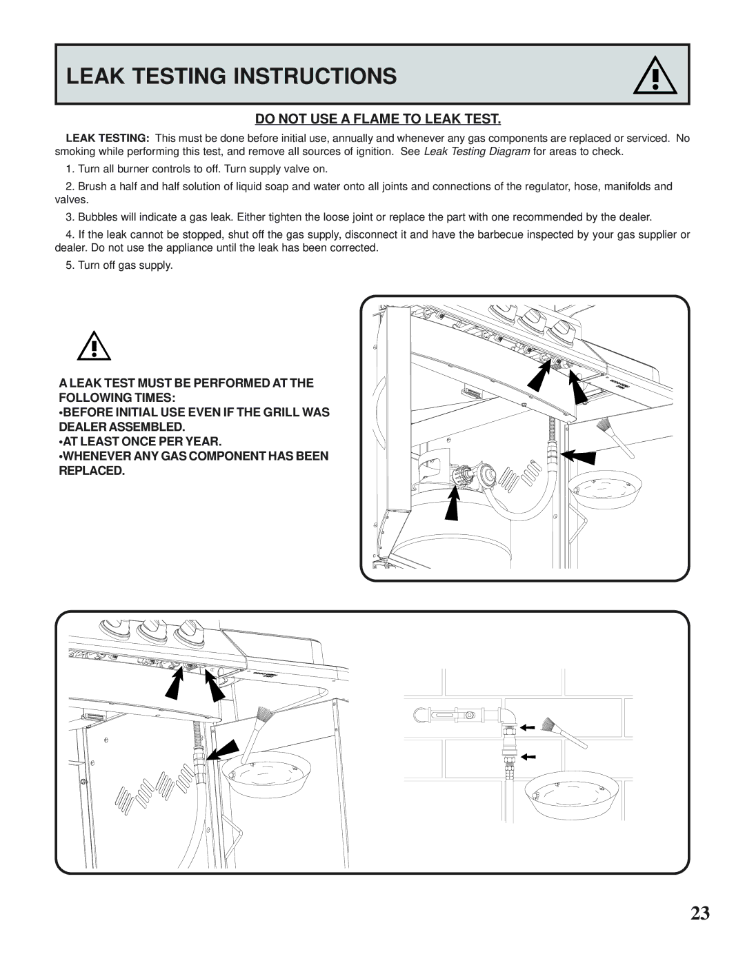 Napoleon Grills MIRAGE 485 operating instructions Leak Testing Instructions, Do not USE a Flame to Leak Test 