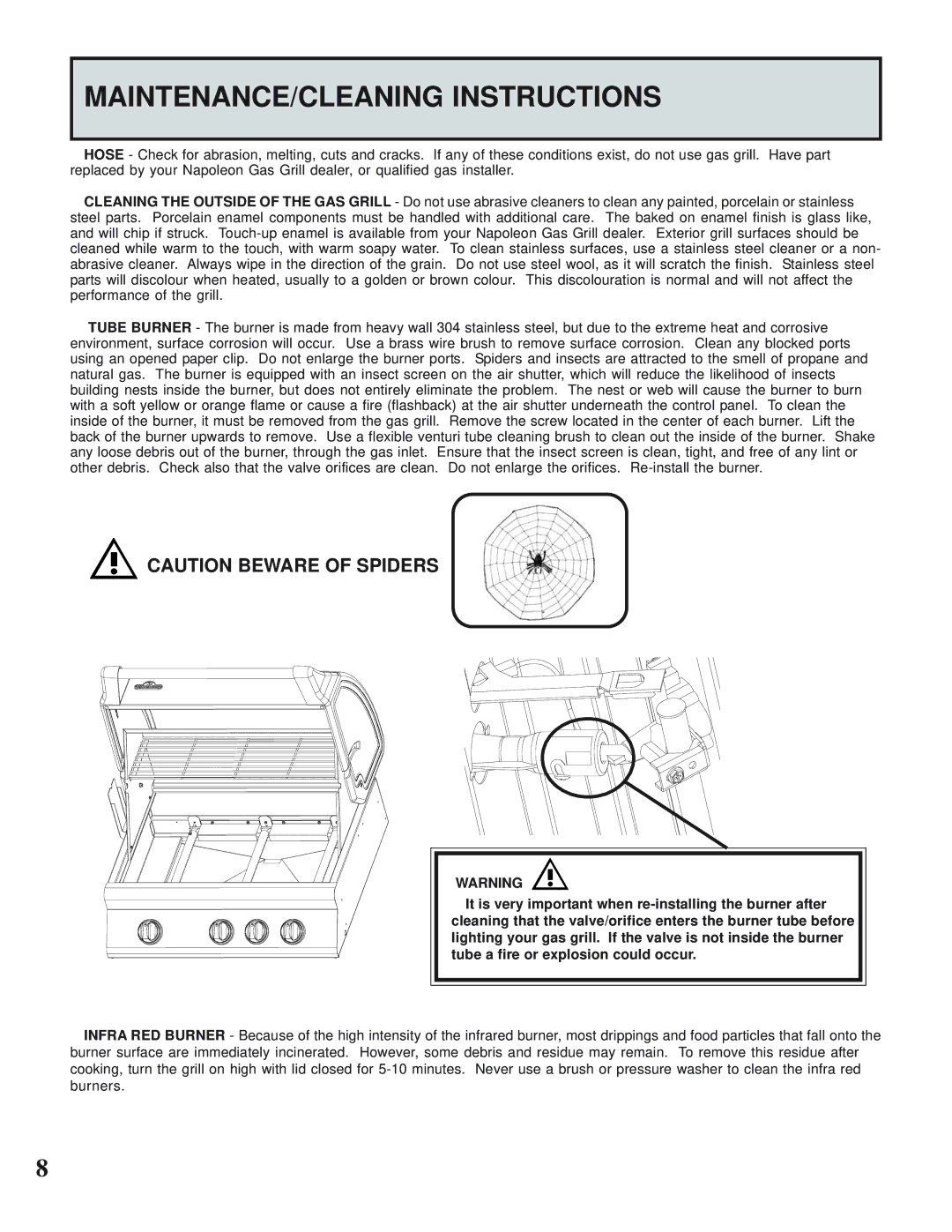 Napoleon Grills MIRAGE 485 operating instructions MAINTENANCE/CLEANING Instructions 