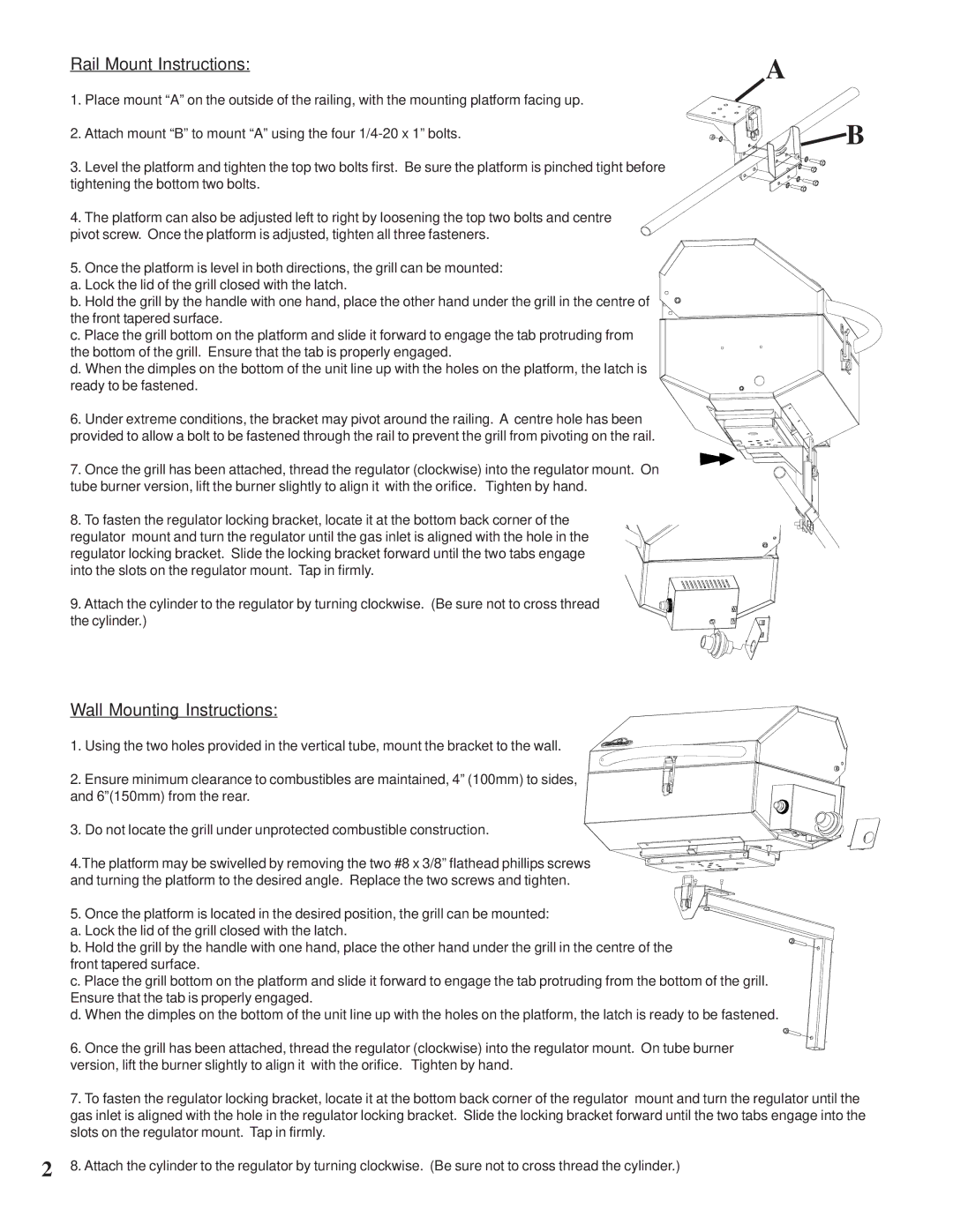 Napoleon Grills N415-0117 manual Rail Mount Instructions, Wall Mounting Instructions 