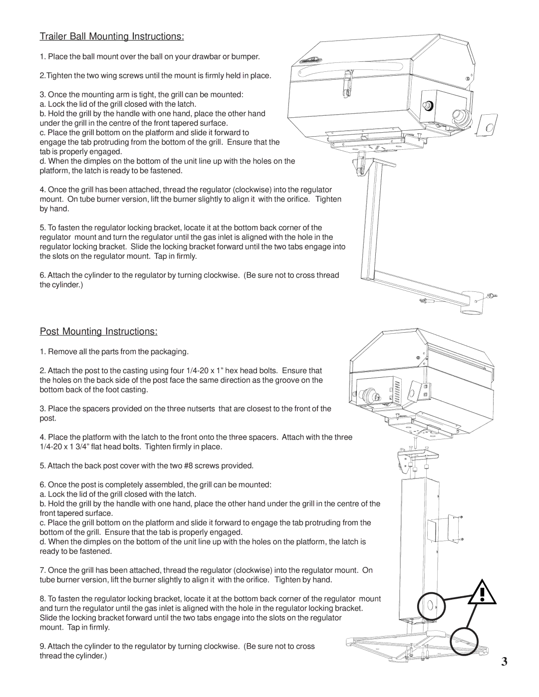 Napoleon Grills N415-0117 manual Trailer Ball Mounting Instructions, Post Mounting Instructions 