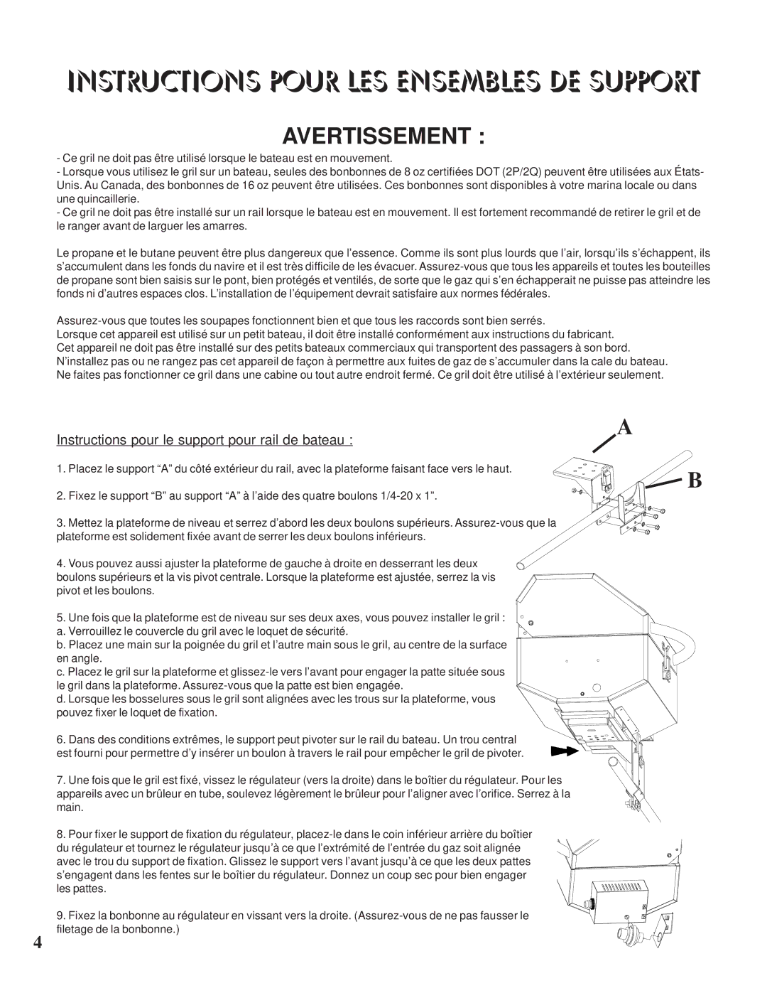 Napoleon Grills N415-0117 Instructions Pour LES Ensembles DE Support, Instructions pour le support pour rail de bateau 