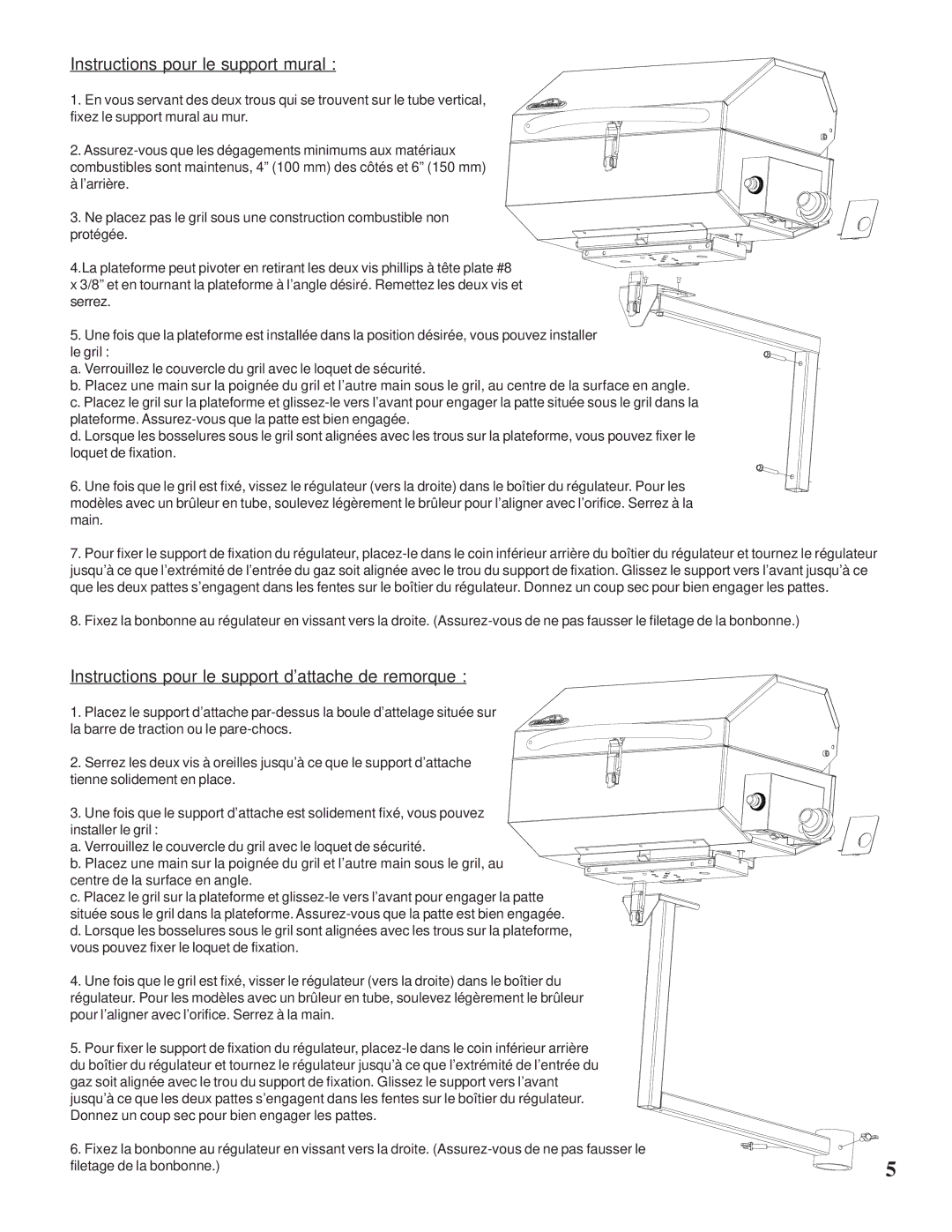 Napoleon Grills N415-0117 manual Instructions pour le support mural, Instructions pour le support d’attache de remorque 