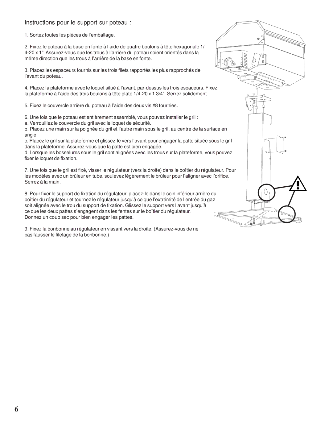 Napoleon Grills N415-0117 manual Instructions pour le support sur poteau, Sortez toutes les pièces de l’emballage 