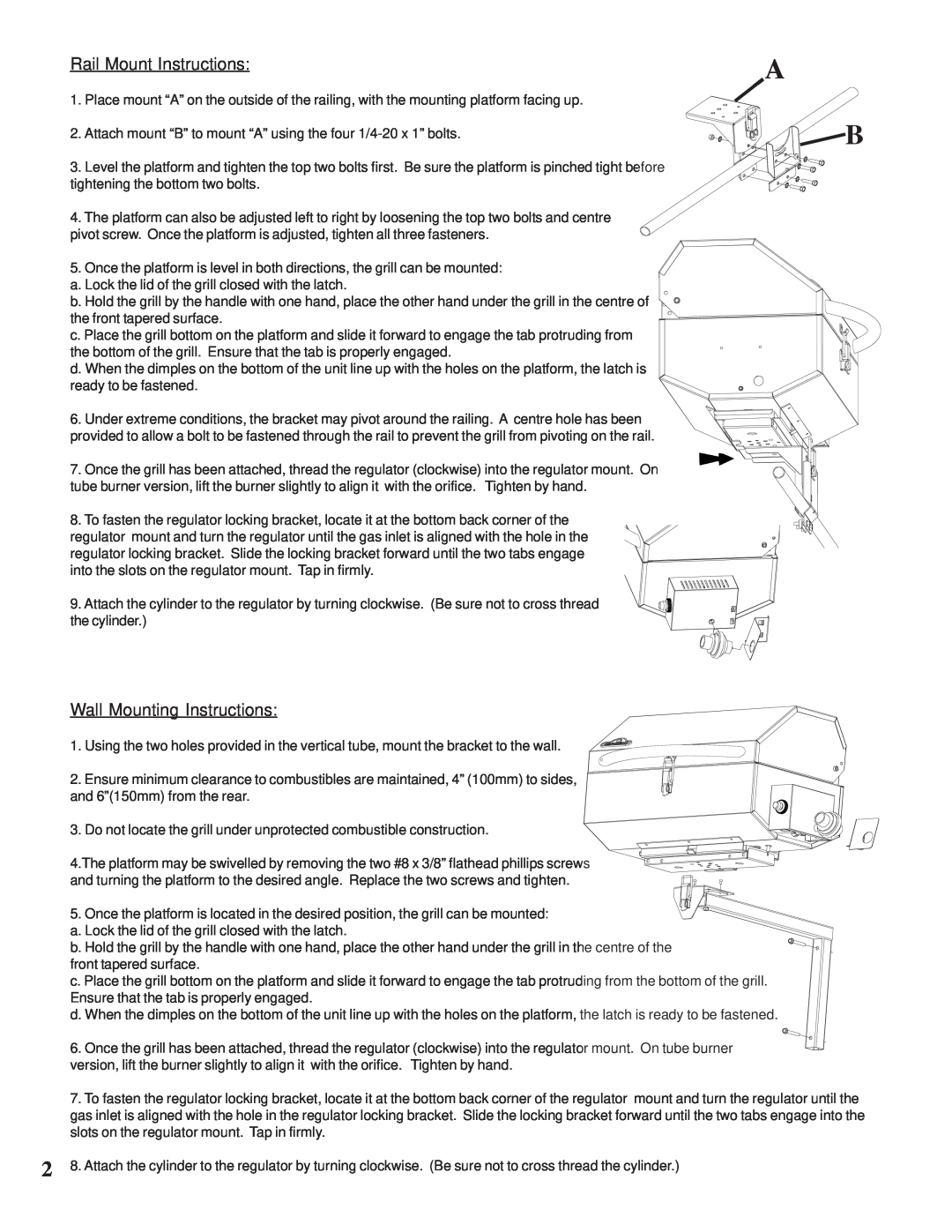 Napoleon Grills N415-0117 manual Rail Mount Instructions, Wall Mounting Instructions 