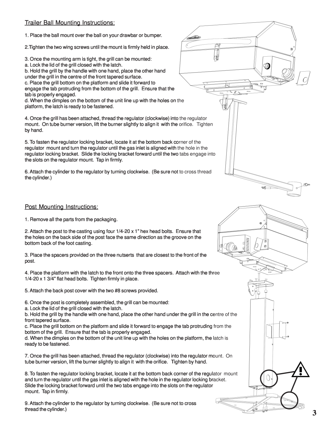 Napoleon Grills N415-0117 manual Trailer Ball Mounting Instructions, Post Mounting Instructions 