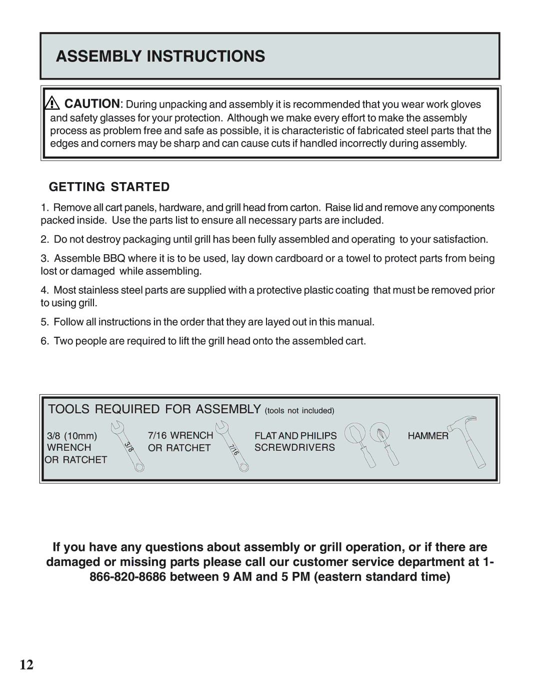 Napoleon Grills N415-0158 operating instructions Assembly Instructions, Getting Started 