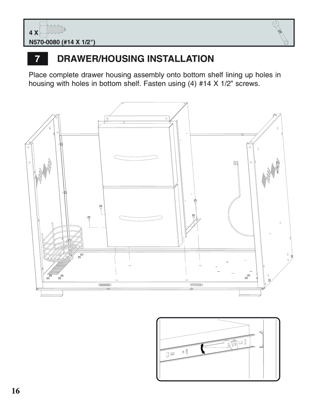 Napoleon Grills N415-0158 operating instructions DRAWER/HOUSING Installation 