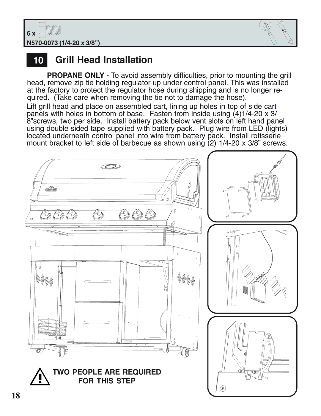 Napoleon Grills N415-0158 operating instructions Grill Head Installation, TWO People are Required For this Step 