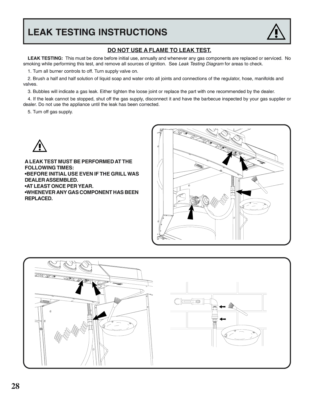 Napoleon Grills N415-0158 operating instructions Leak Testing Instructions, Do not USE a Flame to Leak Test 